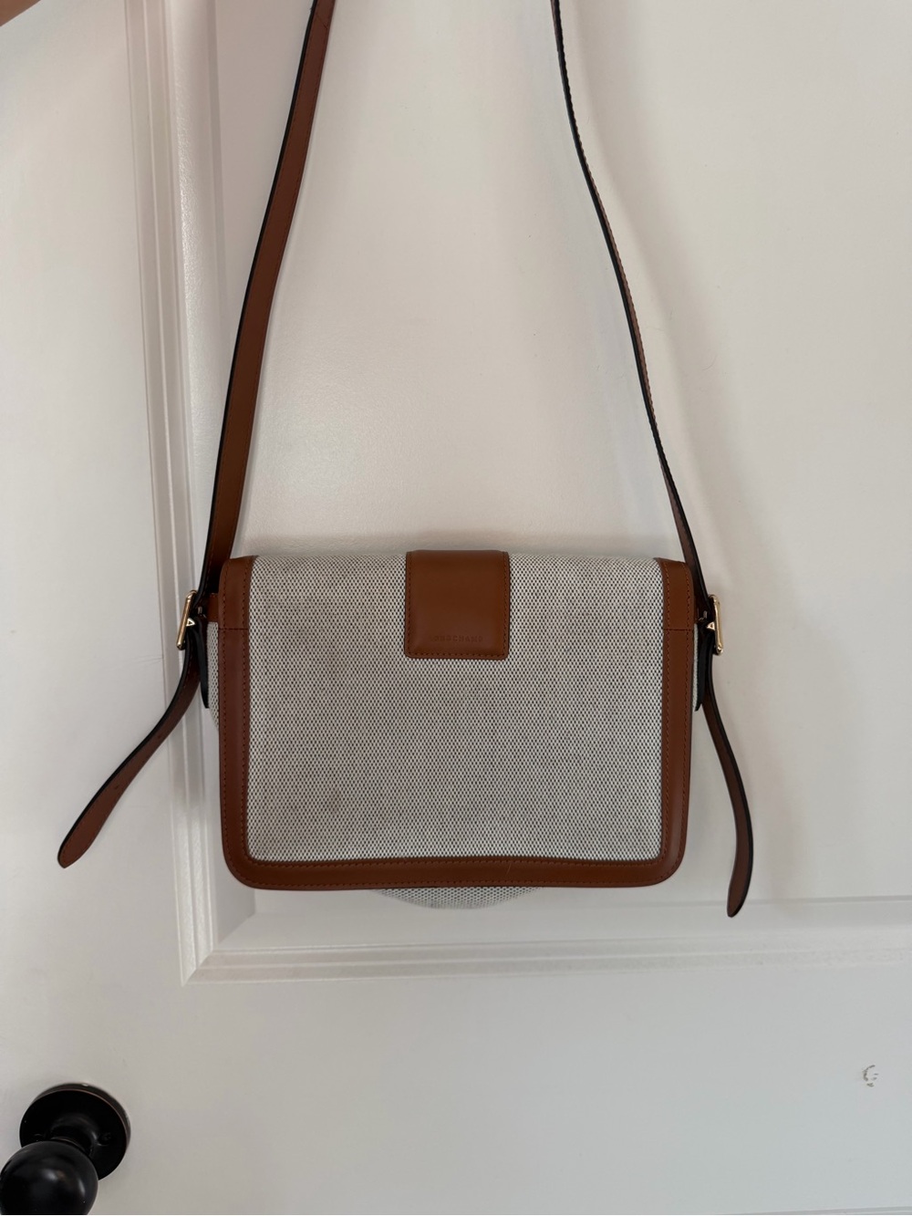 Longchamp Box-Trot bag: Cream Canvas, Brown Leather Crossbody with Gold Hardware - Picture 2 of 3